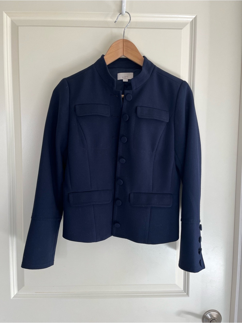 LOFT Petites Military Style Crop Blazer in Navy Blue Size 2P